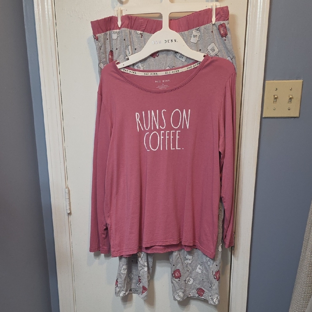 Women’s 'Runs On Coffee' Long Sleeve Pajama Top - Pink